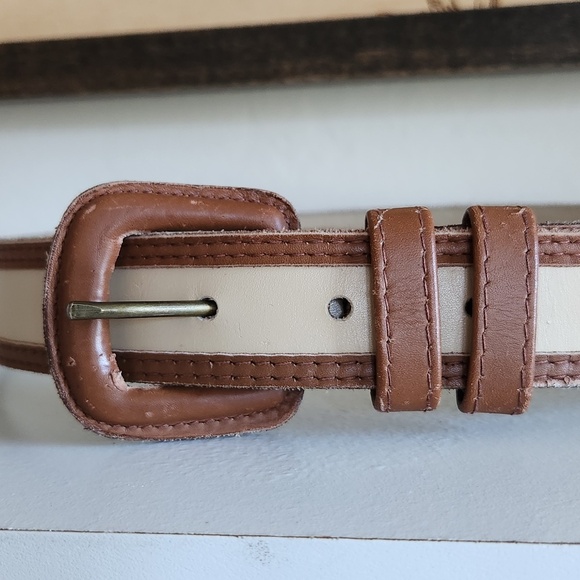 Vintage Talbots 2 tone beige/brown Leather belt Sz S Made in Italy